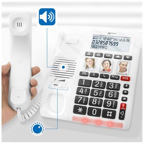 Telefono Amplificato Con Controllo Del Volume E Telecomando Sos Cl610, Bianco - Foto 5