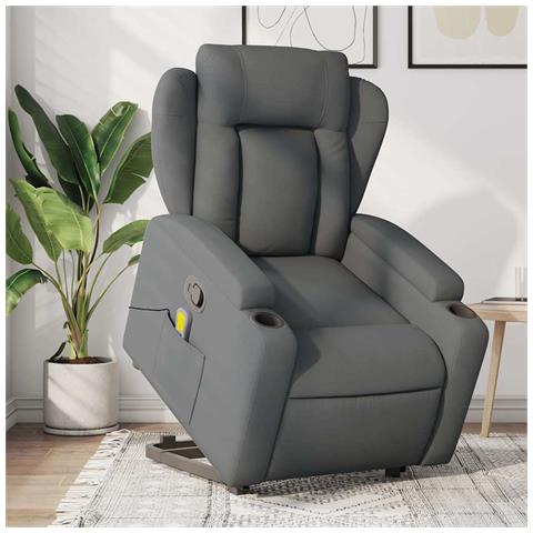 Poltrona Alzapersona Massaggi Reclinabile Grigio Scuro Tessuto - Foto 1