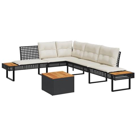 Set Divani Da Giardino 2 Pz Con Cuscini Nero Polyrattan Acacia - Foto 1