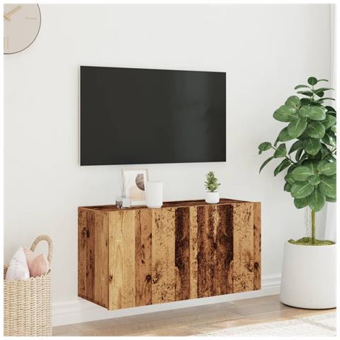 Mobile Tv A Parete Legno Antico 80x30x41 Cm - Foto 3