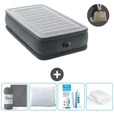 Set Materassino Gonfiabile - 191x99x46 Cm - Lichtgrijs - Include Accessori Coordinati - Foto 1