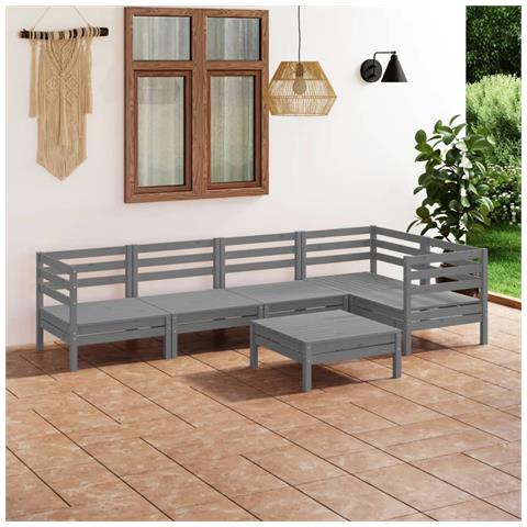Lusso Casadino - Set Salotto Da Giardino 6 Pz In Legno Massello Di Pino Grigio - Foto 8