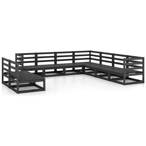 Set Divani Da Giardino 9 Pz Nero In Legno Massello Di Pino - Foto 1