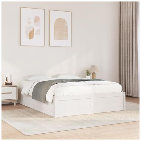 Letto Senza Materasso Bianco 150x200 Cm Legno Massello Di Pino - Foto 8