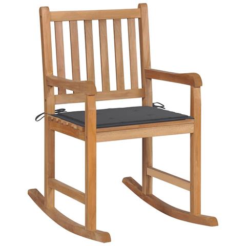 Sedia A Dondolo Con Cuscino Antracite In Legno Di Teak - Foto 2