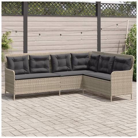 Divano da Giardino con Cuscini a L Grigio Chiaro in Polyrattan - Foto 2