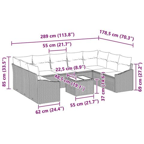 Set Divano da Giardino 10 Pezzi con Cuscini Beige Rattan - Foto 9