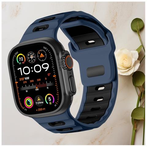 Elegante Cinturino In Silicone Per Apple Watch 42/44/45/46/49mm Black+blue - Foto 2