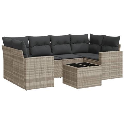 Set Divani da Giardino 7pz con Cuscini Grigio Chiaro Polyrattan - Foto 1