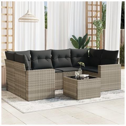 Set Divani da Giardino 7pz con Cuscini Grigio Chiaro Polyrattan - Foto 2