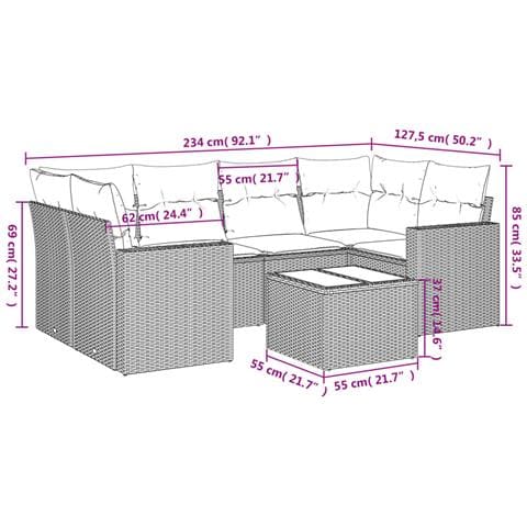 Set Divani da Giardino 7pz con Cuscini Grigio Chiaro Polyrattan - Foto 3