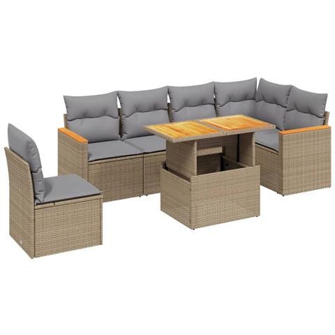 Set Divani da Giardino 7 pz con Cuscini Beige in Polyrattan - Foto 1