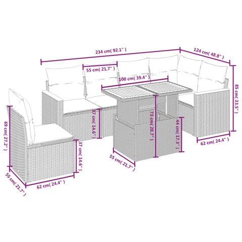 Set Divani da Giardino 7 pz con Cuscini Beige in Polyrattan - Foto 3
