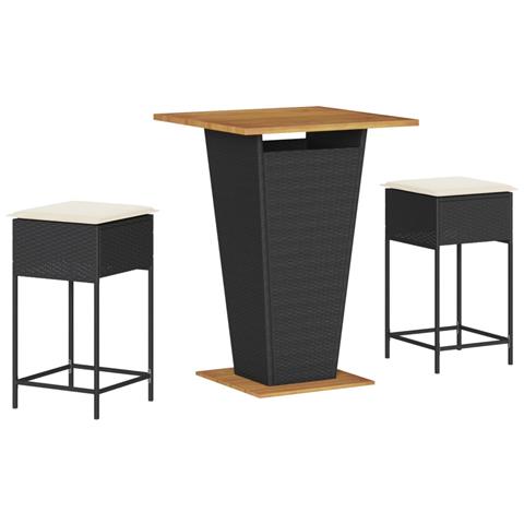 Set Bar da Giardino 3 pz con Cuscini in Polyrattan Nero - Foto 1