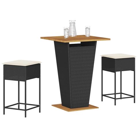 Set Bar da Giardino 3 pz con Cuscini in Polyrattan Nero - Foto 2