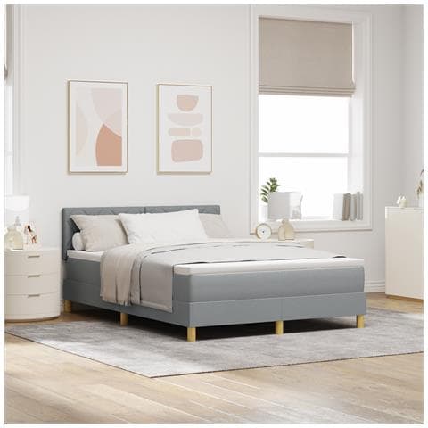 vitaXL Letto rete a molle con Materasso Grigio Chiaro 160x200 cm Tessuto - Foto 2