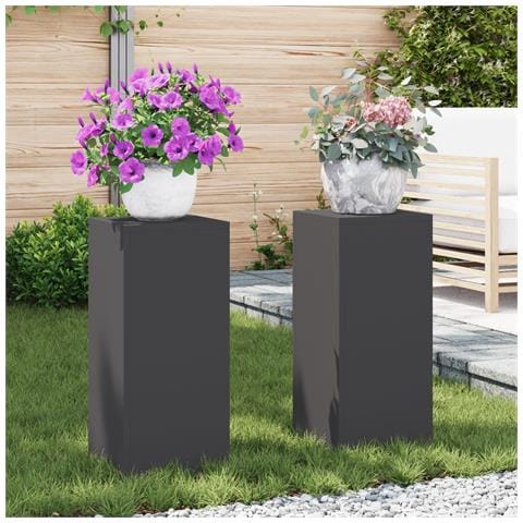 Supporti per Piante da Esterno Colonna 2 pz Nero 24x24x55 cm Acciaio - Foto 2