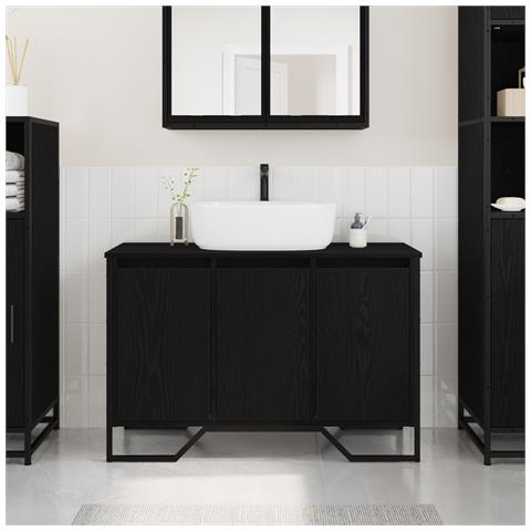 Mobile Lavabo Rovere Nero 91x35x60 cm Legno Ingegnerizzato - Foto 2
