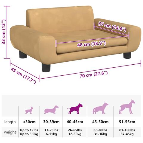 Lettino per Cani Marrone 70x45x33 cm in Velluto - Foto 7