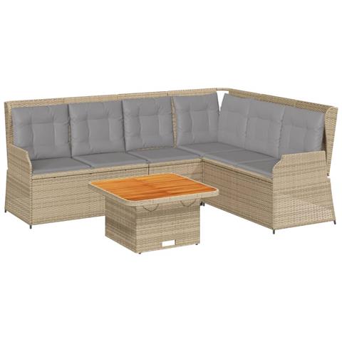 Set Divani da Giardino 5 pz con Cuscini in Polyrattan Beige - Foto 1