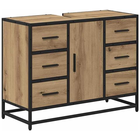 Armadio per Lavabo da Bagno rovere artigianale 80 x 33 x 60 cm - Foto 1