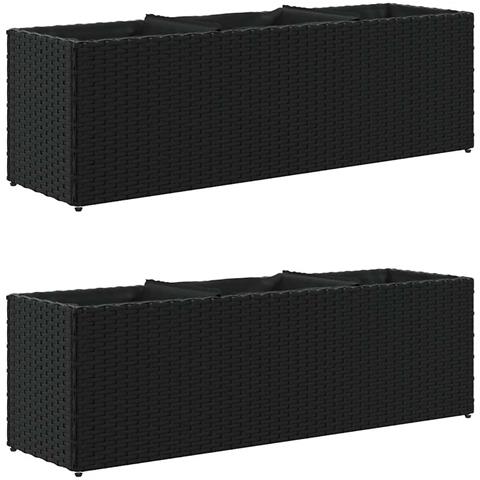 Fioriere da Giardino con 3 Vasi Nere 105x30x32 cm in Polyrattan - Foto 1