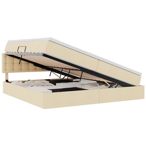 Letto con contenitore e LED con led Crema 200 x 200 cm Tessuto - Foto 1