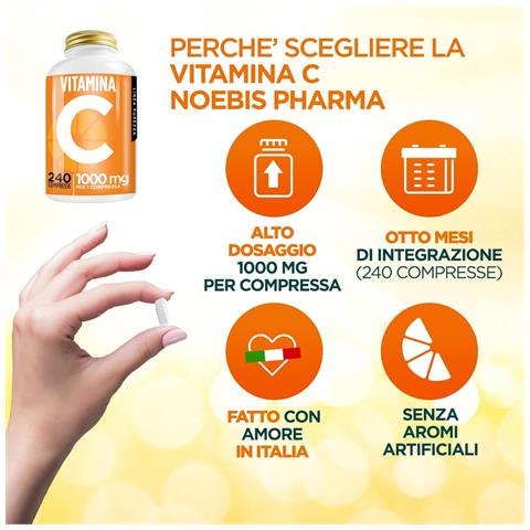 Vitamina C 1000 mg 240 Compresse - Acido L-Ascorbico ad Alto Dosaggio - Sistema Immunitario, Collagene e Azione Antiossidante (Confezione tripla) - Foto 5