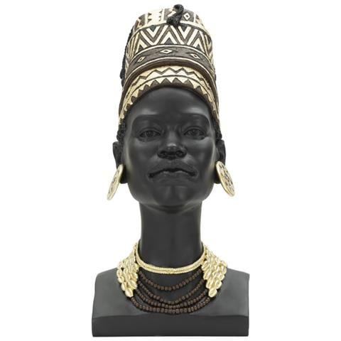 Scultura Donna Masai Con Turbante Busto Etnico In Resina Nera - Foto 1