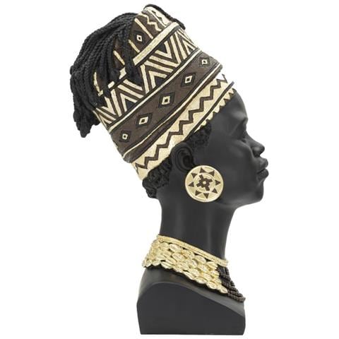 Scultura Donna Masai Con Turbante Busto Etnico In Resina Nera - Foto 2