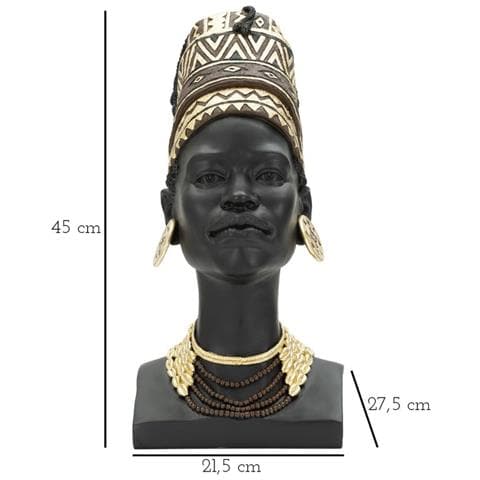 Scultura Donna Masai Con Turbante Busto Etnico In Resina Nera - Foto 8