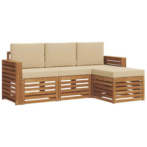 Set divani 4 pcs Naturale e Beige Legno di Acacia Massello - Foto 1
