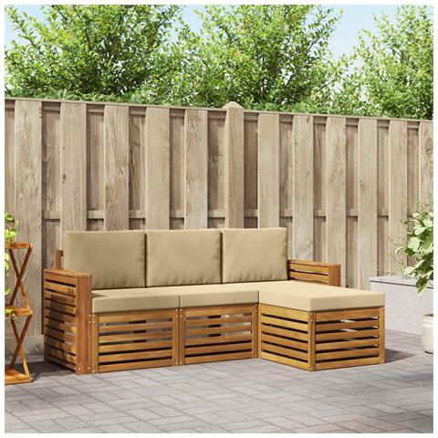 Set divani 4 pcs Naturale e Beige Legno di Acacia Massello - Foto 2