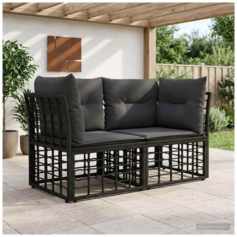 Loveseat da esterno 2 pcs Nero e Grigio scuro polyrattan - Foto 2