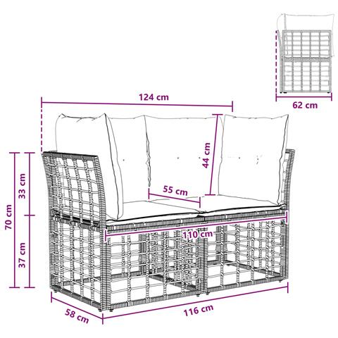 Loveseat da esterno 2 pcs Nero e Grigio scuro polyrattan - Foto 9