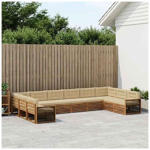 Set divani con cuscino 10 pcs Legno di Acacia Massello - Foto 2