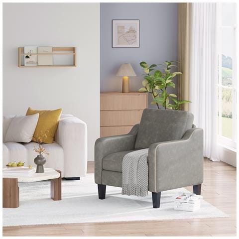 Poltrona moderna in PU, stile Mid-Century, con tasca laterale portaoggetti, comfort ergonomico per soggiorno e ufficio, grigio - Foto 8