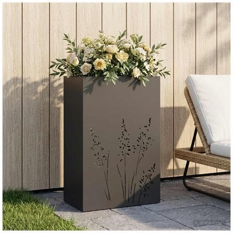 Vaso da giardino Nero 50 x 30 x 75 cm Acciaio laminato a freddo - Foto 2