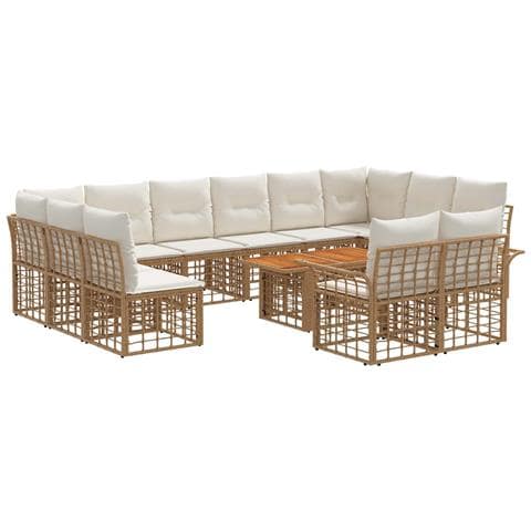 Set Divano da Giardino 13 pz Naturale e Bianco Crema polyrattan - Foto 1
