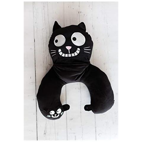 . Ed, The Cat - Cuscino Da Viaggio 2 In 1 Per Cervicale, 28 Cm, Colore: Nero - Foto 2