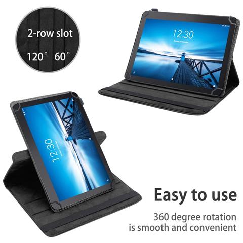 Custodia Per Tablet Compatibile Con Lenovo Tab E10 (10.1) In Nero - Coperchio Protettivo A 360 Gradi Fatto Di Finta Pelle Con Funzione Di Stand E Banda Elastica - Foto 2