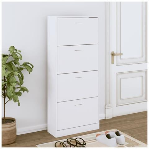 Scarpiera Bianca 63x24x147 Cm In Legno Multistrato - Foto 9