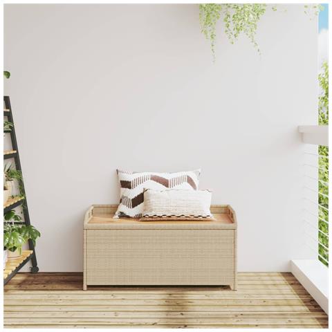 Panca Portaoggetti Beige Misto 100x50x52 Cm Polyrattan E Acacia - Foto 3