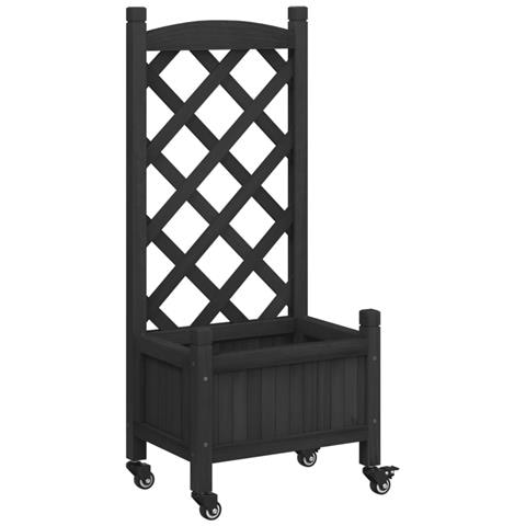 Fioriera Con Traliccio E Ruote Nera In Legno Massello Di Abete - Foto 2