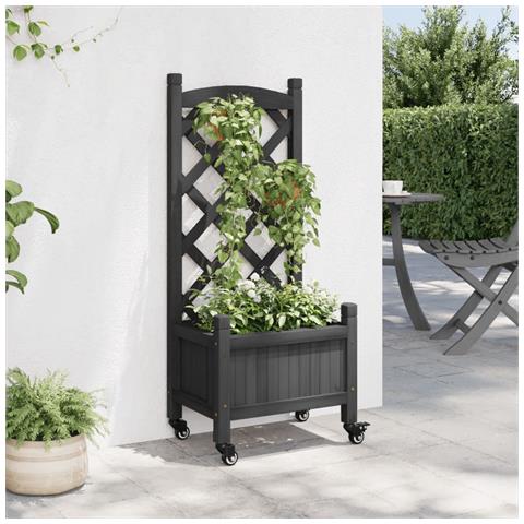 Fioriera Con Traliccio E Ruote Nera In Legno Massello Di Abete - Foto 3