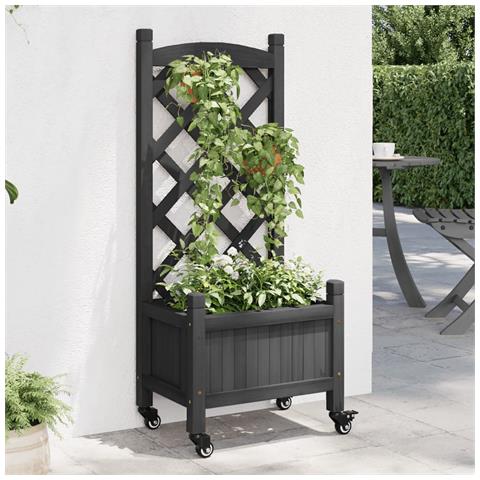 Fioriera Con Traliccio E Ruote Nera In Legno Massello Di Abete - Foto 1