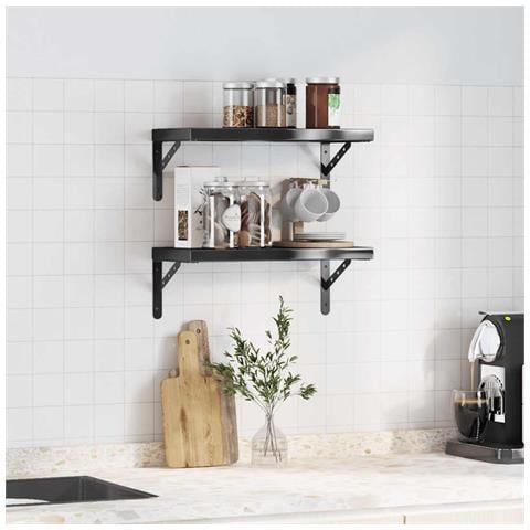 Mensole A Muro 2 Pz 50x23,5 Cm Nero In Acciaio Inossidabile - Foto 2