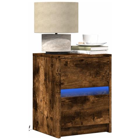 Comodini Con Luci Led 2pz Rovere Fumo In Legno Multistrato - Foto 2