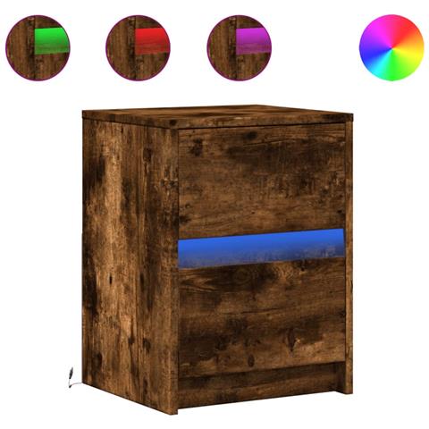 Comodini Con Luci Led 2pz Rovere Fumo In Legno Multistrato - Foto 1