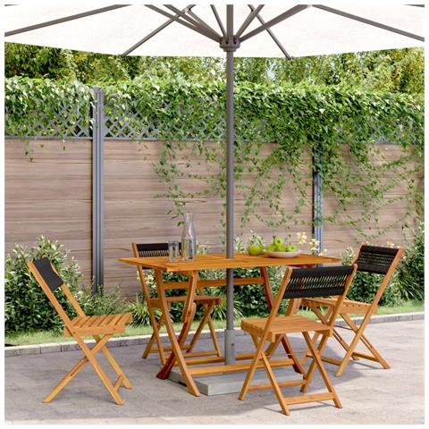 Sedie Da Giardino Pieghevoli 4pz Nere Legno Massello Di Acacia - Foto 1
